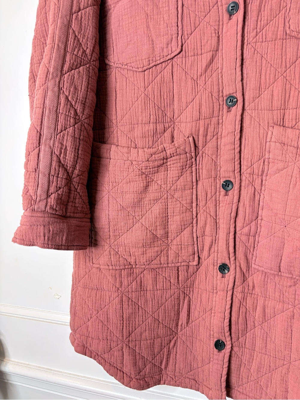 Avec Les Filles Quilted Long quilted farm girl jacket in Dusty Rose - Picture 2 of 16